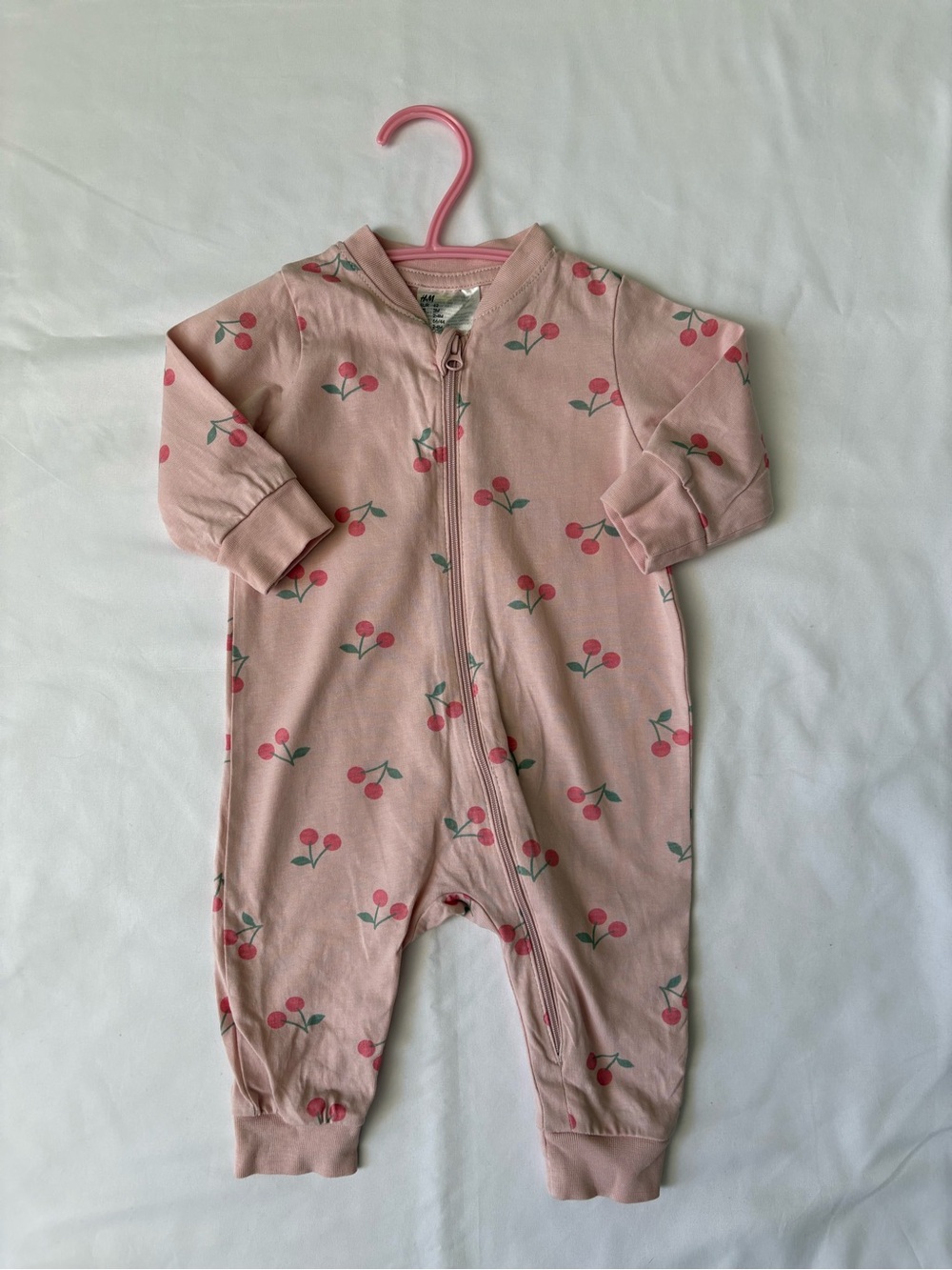 🌸 Baby girl H&M Pink Cherry-Print Zip Front One-Piece